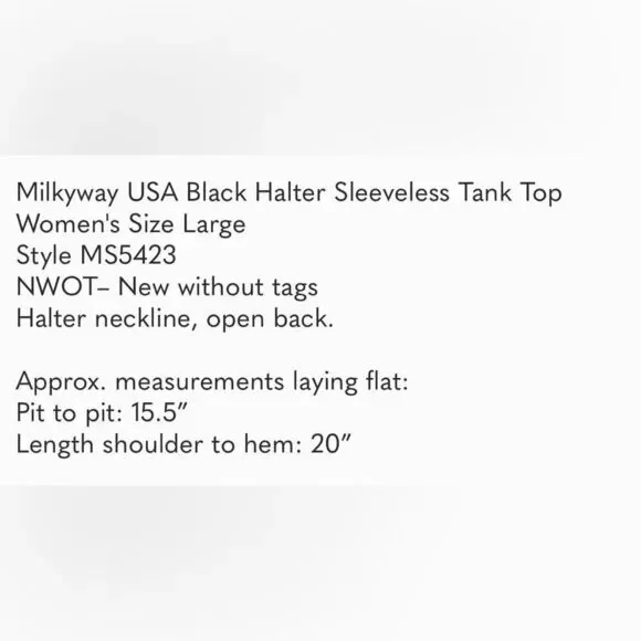 Milkyway USA Black Halter Sleeveless Tank Top L - Picture 8 of 8